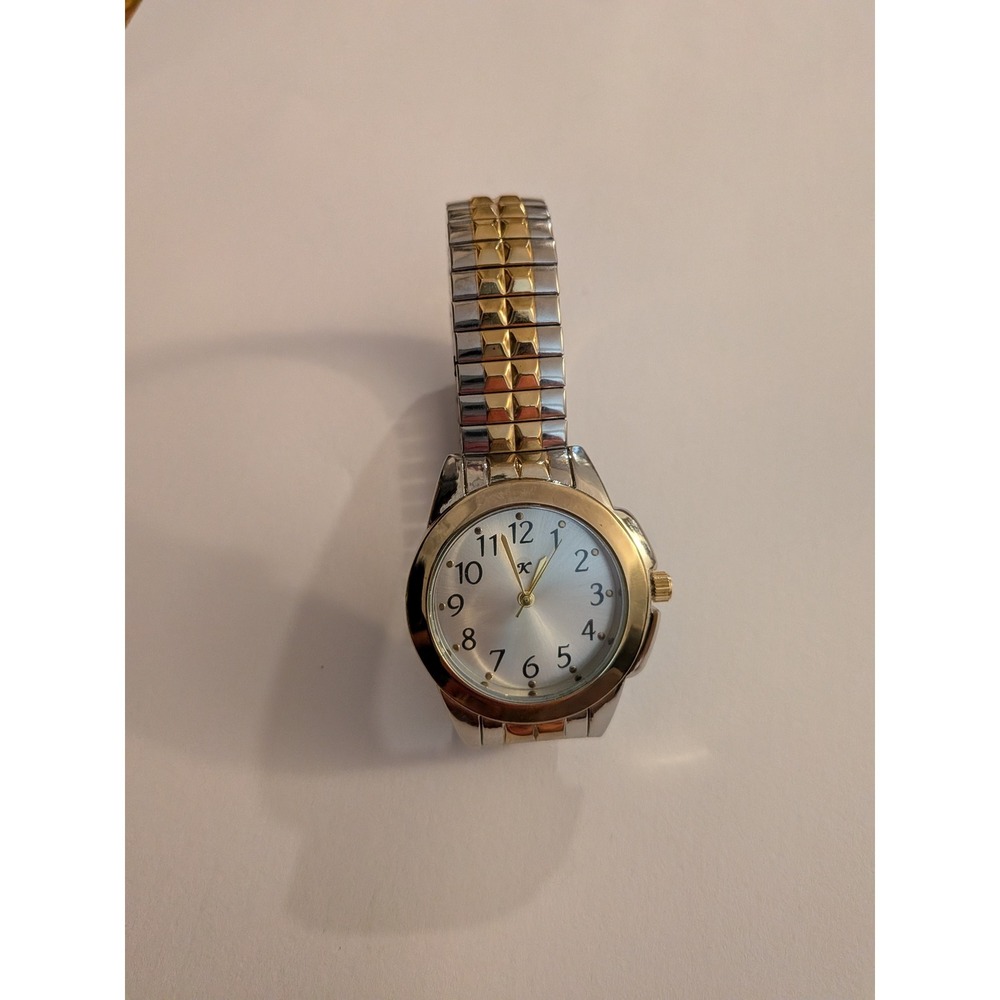 K Brand Womens Two Tone Gold Silver Expansion Band Watch Quartz Movement